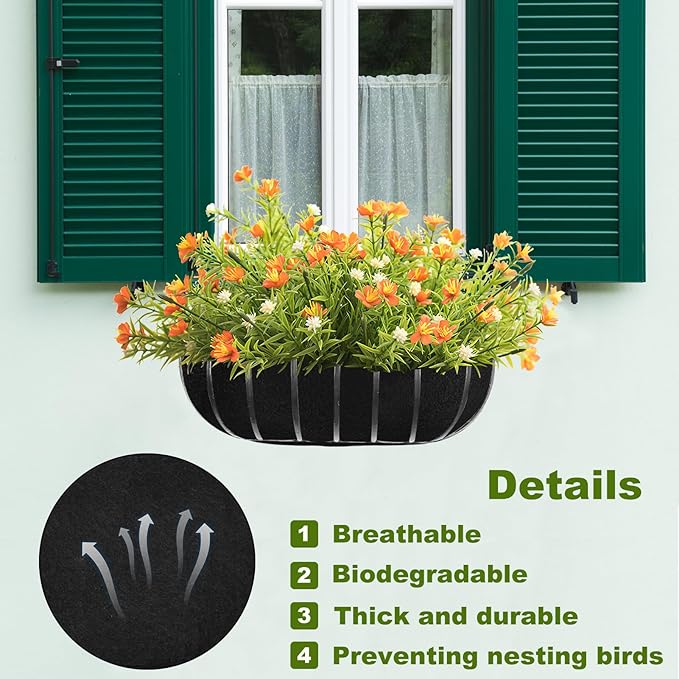2PCS 24Inch Upgraded Planter Basket Liners Fabric Window Box Liners Felt Trough Planter Liner Black Flower Basket Liner Non-Woven Hanging Plant Liner for Planters Garden Fence - Avoid Bird Nesting