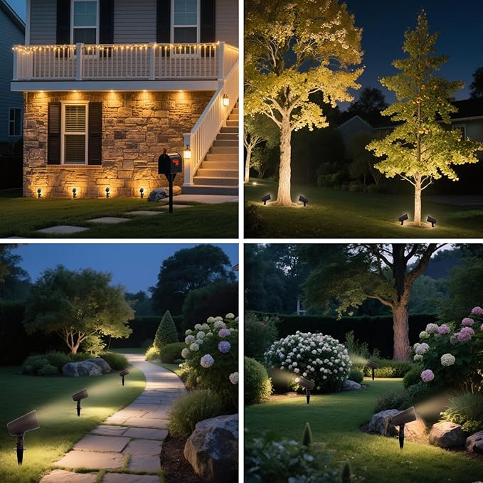 3CCT LED Landscape Lights with Connectors, 12V Low Voltage, 3000K/4000K/5000K Selectable, 3W, 200LM, Outdoor Waterproof Garden Pathway Lights Wall Tree Flag Spotlights with Spike Stand, 4 Pack