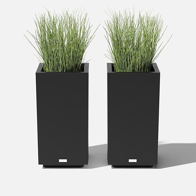 Veradek Block Series Pedestal Planter - Tall Planter for Indoor or Outdoor Front Porch | All-Weather Use with Removable Insert Bucket | Modern Décor for Flowers, Tall Trees, Faux Plants