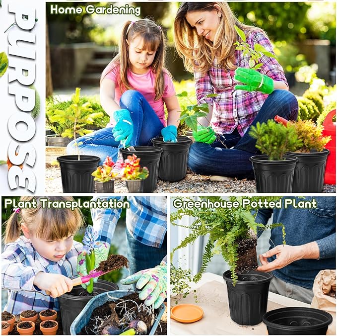 OJYUDD 60 Pack 1 Gallon Flexible Plant Nursery Pots,Thickened Soft Plastic Seed Starting Pots,Plastic Plant Container with Hole for Flower Seedling,Succulents,Cuttings,Transplanting(Black)