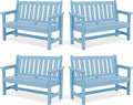 SERWALL Outdoor Bench, HDPE Outdoor Benches Weatherproof, 2-Person Garden Bench with 660 lbs Weight Capacity, Patio Benches for Outdoors, Garden, Porch, Backyard and Park, Light Blue, 4 Pack