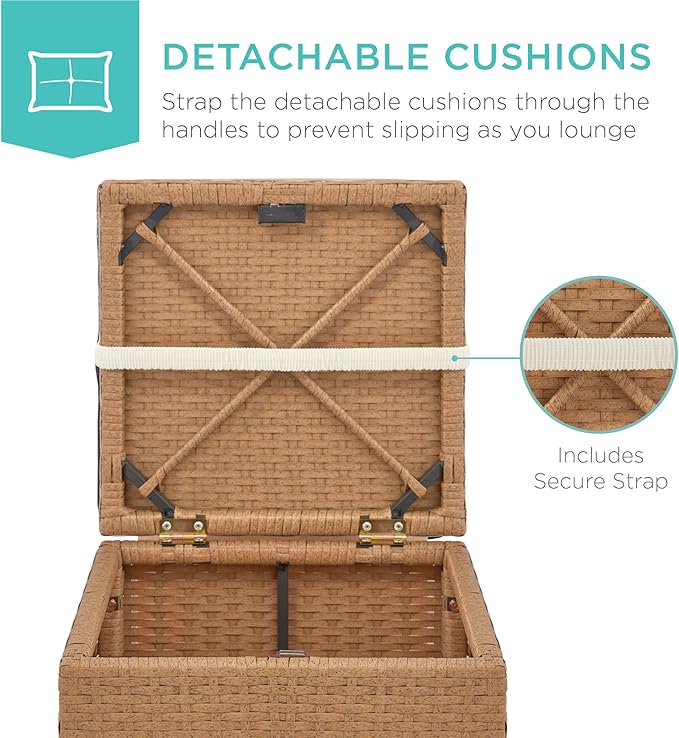 Best Choice Products Set of 2 Wicker Ottomans, Multipurpose Outdoor Furniture for Patio, Backyard, Additional Seating, Footrest, Side Table w/Storage, Removable Cushions - Natural/Ivory