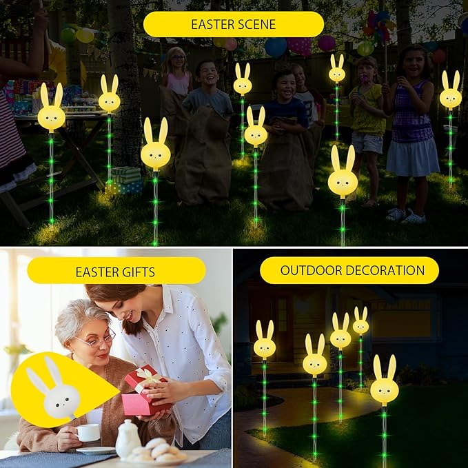 Easter Decorations Outdoor - Set of 3PCS Easter Gifts Decor with Cute Bunny Lights,Unique Housewarming Outside Gifts,Waterproof Solar Garden Stake Lights for Yard/Lawn/Birthday Decor