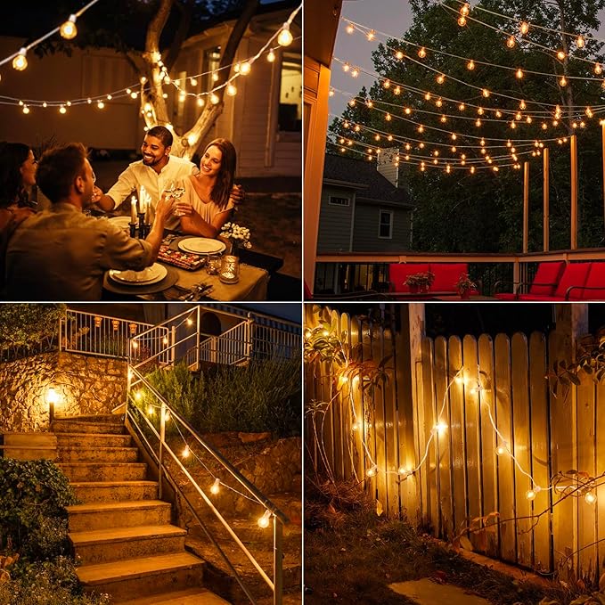 Brightown Outdoor String Lights, 50FT 25 G40 Bulbs Shatterproof Patio Lights, IP65 Waterproof Dimmable Hanging Connectable Globe LED Outdoor Lights for Backyard, Bistro, Porch, Deck, Balcony, White