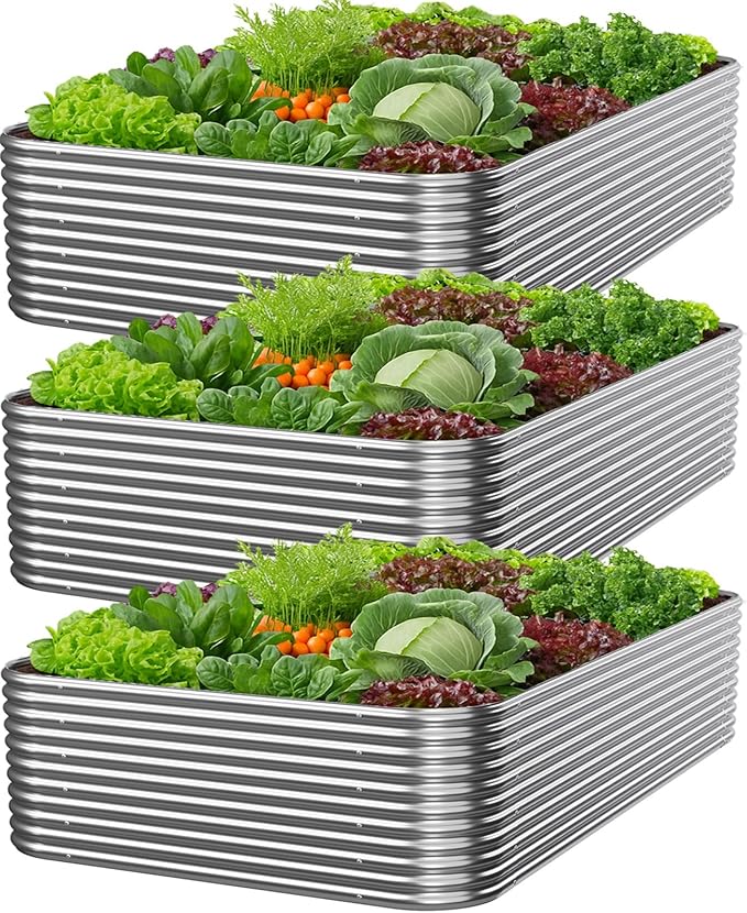3 PCS Tall 4x2x1.5ft Galvanized Raised Garden Bed Outdoor, Metal Garden Bed for Vegetables, Above Ground Garden Box for Flower, Steel Raised Beds for Gardening