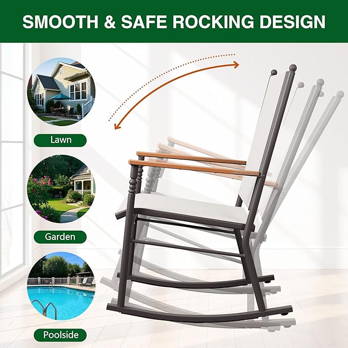 Shintenchi 2 Pcs Outdoor Rocking Chairs Set,Upgraded High Back Patio Rocking Chairs Set,Breathable Textilene Fabric Rocking Chair for Porch,Patio,Garden,Balcony,Creamy White
