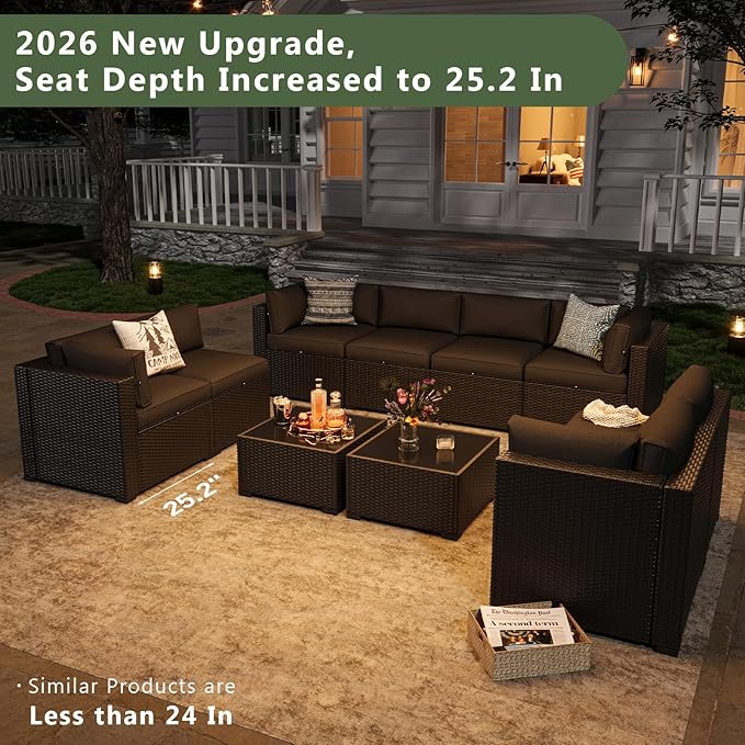 Aoxun 10 Piece Patio Furniture Set Wicker Rattan Patio Sectional Sofa Set Outdoor Seating Furniture with Thickened Cushion, Black