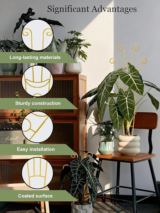 33 Inch Tall Expandable Metal Trellis for Potted Plants, Rustproof Expandable Indoor Outdoor Plant Support Trellis for Climbing Plants, Monstera, Ivy, Hoya with Sturdy Weighted Base (Gold)