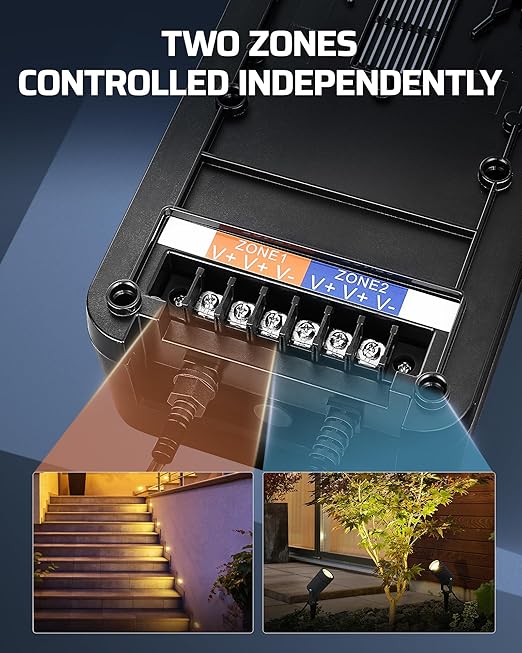 DEWENWILS 300W Low Voltage Landscape Transformer with 2 Zones, 120V AC to 15V DC, Low Voltage Transformer with Remote, Photocell Sensor & Timer, Outdoor Landscape Lighting for Spot Light Steplight