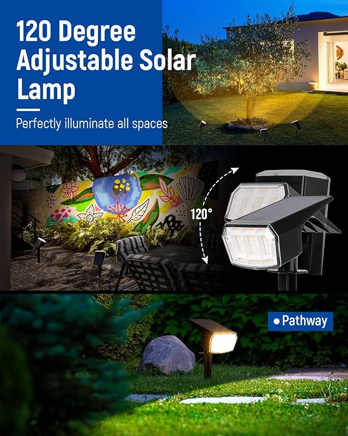Solar Spot Lights Outdoor IP67 Waterproof 6 Pack, 63 LED 3 Modes Solar Landscape Spotlights for Yard Garden Pathway Wall House Garage (Warm White)