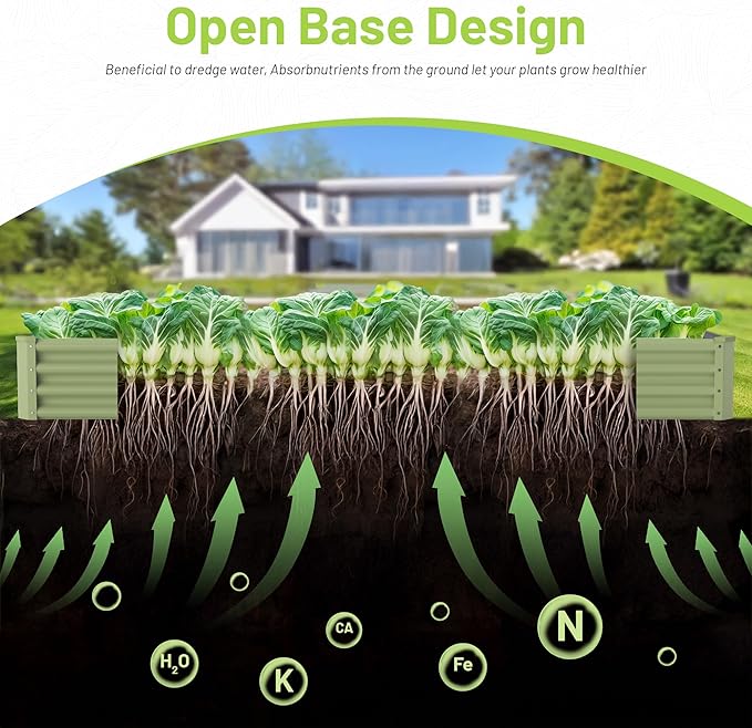 2PCS 4x2x1FT Galvanized Raised Garden Bed, Galvanized Planter Raised Garden Boxes Outdoor, Large Metal Raised Garden Beds for Vegetables-Green