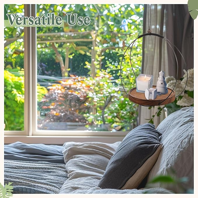 1 Pack Hanging Planters for Indoor Black Plant Hanger with Round Wood Base Large Indoor Hanging Plant Shelf Boho Holder Gift for Mom,housewarming (Round)