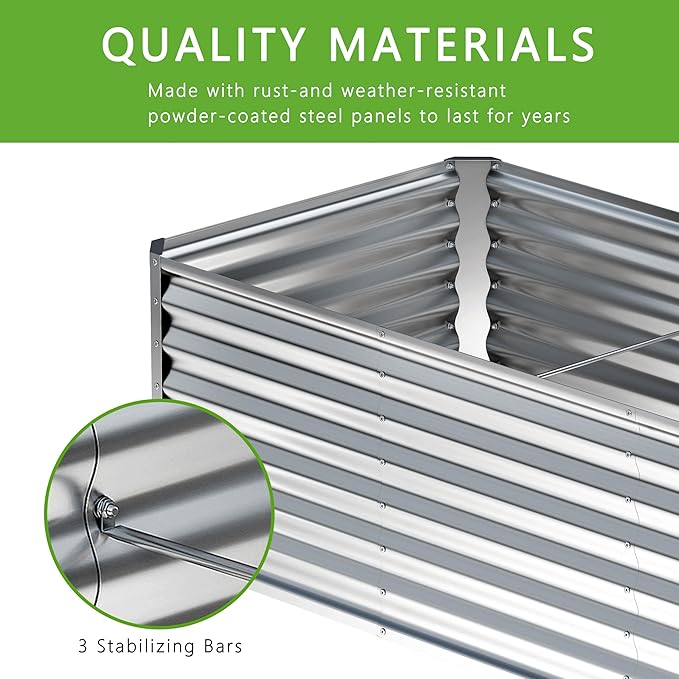 2PCS 8x2x1FT Galvanized Raised Garden Bed,Planter Raised Beds-Metal Garden Box,Large Plant for Outdoor Planting, Vegetables Bed，Flower,herb-Silver
