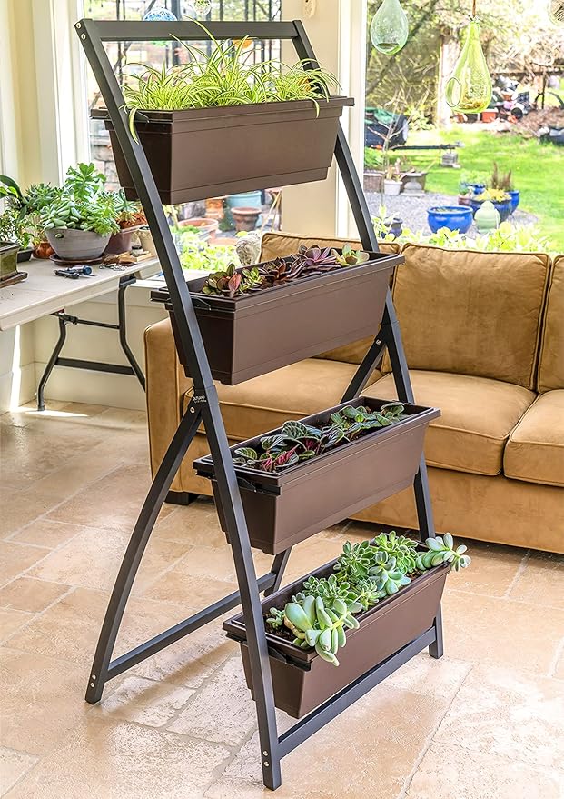 6-Ft Raised Garden Bed - Vertical Garden Freestanding Elevated Planter with 4 Container Boxes - Good for Patio or Balcony Indoor and Outdoor - Perfect to Grow Vegetables Herbs Flowers