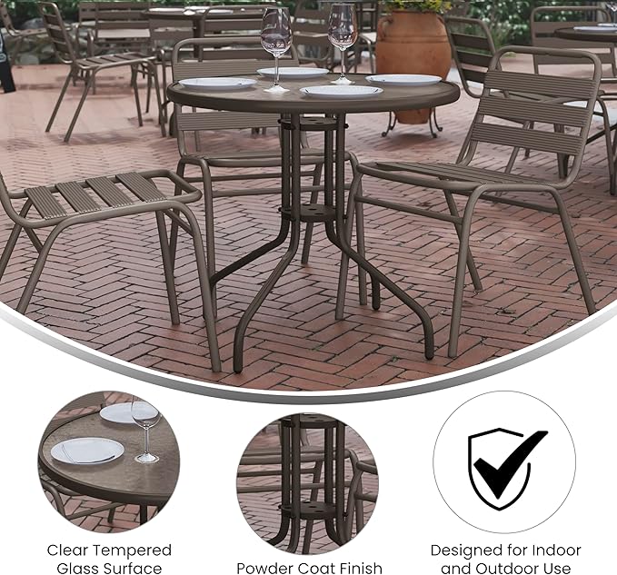 Flash Furniture Bellamy 31.5'' Round Indoor/Outdoor Tempered Glass Metal Frame Side Table, Bronze