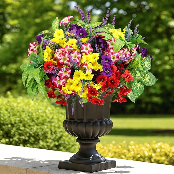 HOHOTIME 21 Bundles Artificial Flowers for Outdoors, No Fade Fake Plastic Flowers Faux Plants, Eucalyptus Morning Glory for Hanging Planters Garden Porch Window Box Home Wedding Farmhouse