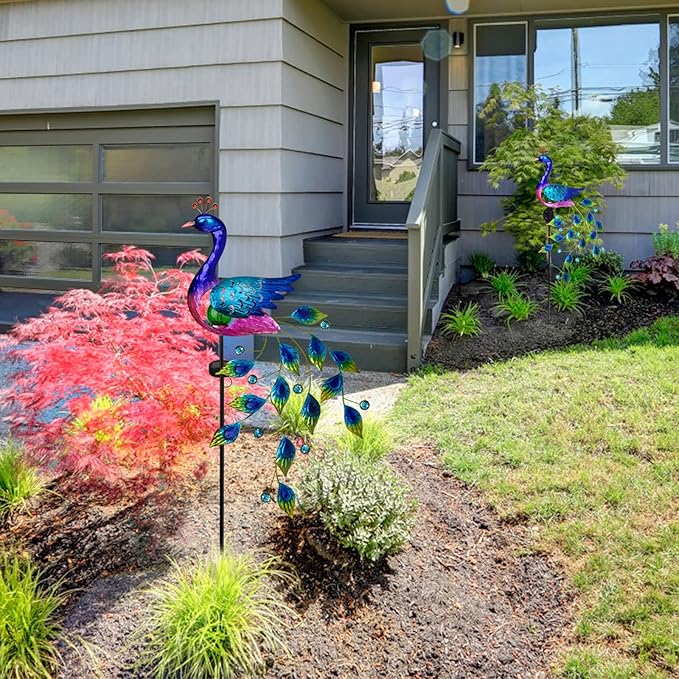 DREAMSOUL Peacock Solar Garden Lights Outdoor Decorative Stake, Waterproof Metal Peacock Garden Decor Solar Powered Landscape LED Path Lights Walkway Patio Decoration Lawn Ornament