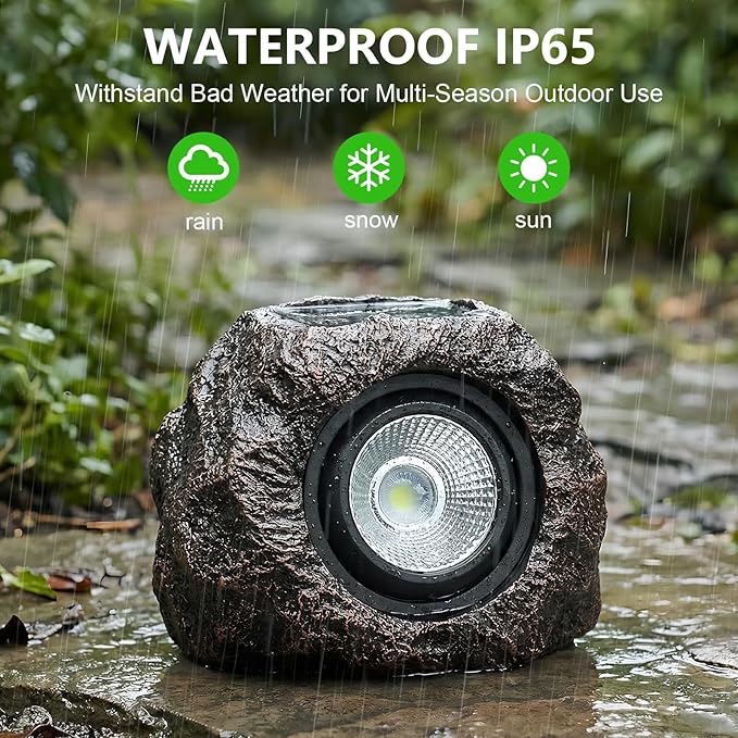 Solar Rock Lights Outdoor Garden Waterproof - Super Bright LED Solar Spotlights, Solar Powered Landscape Path Decorative Garden Stone Lights for Pathway, Walkway, Yard, Patio (4 Pack)