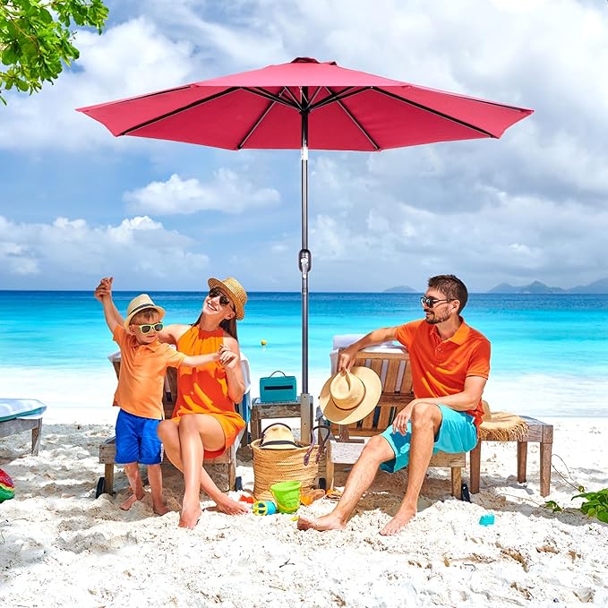 Backyard Expressions 9 ft. Patio Umbrella, Market Table Umbrella w/Tilt and Crank, 8 Ribs