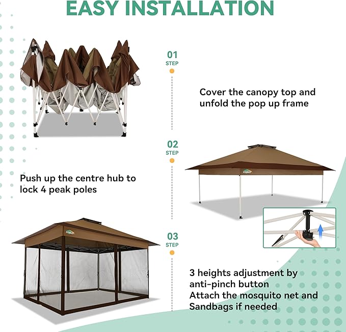 COBIZI 10x15 FT Pop up Gazebo on Clearance - Outdoor pop up Canopy Tent,carpas para Patio, Shelter - Screen Tents with Portable Carry Bag, Patio Gazebos for Camping,Garden,Deck,Backyard,Brown