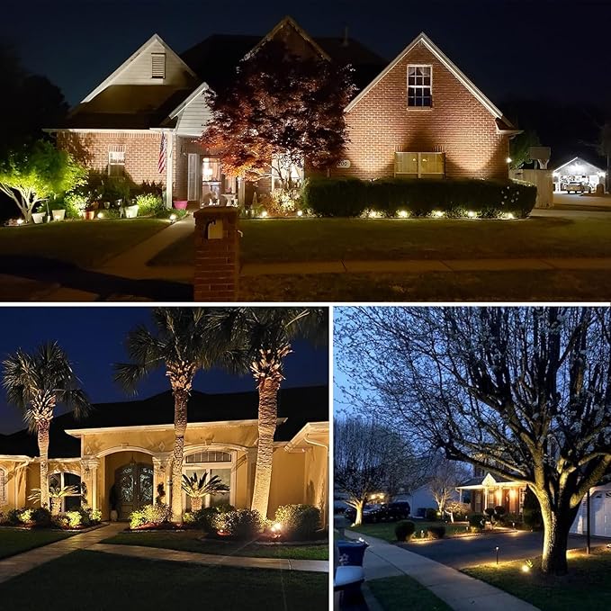 Romwish 120V LED Landscape Spotlights, 10W Outdoor Spotlights for Yard, 3000K Warm White, 120V AC Spot Light with Ground Spike, Waterproof Landscape Lighting for House Garden Lawn Decorative - 2 Pack