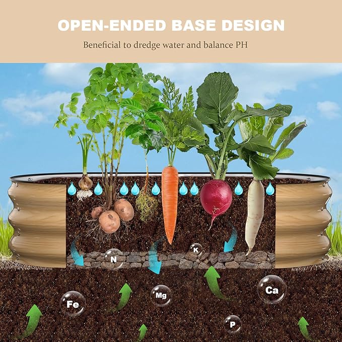 4x2x1FT Galvanized Raised Garden Beds,Raised Garden Bed with Safety Edging and Gloves,Oval Metal Planter Box for Gardening Vegetables Flowers Herb-Natural Oak