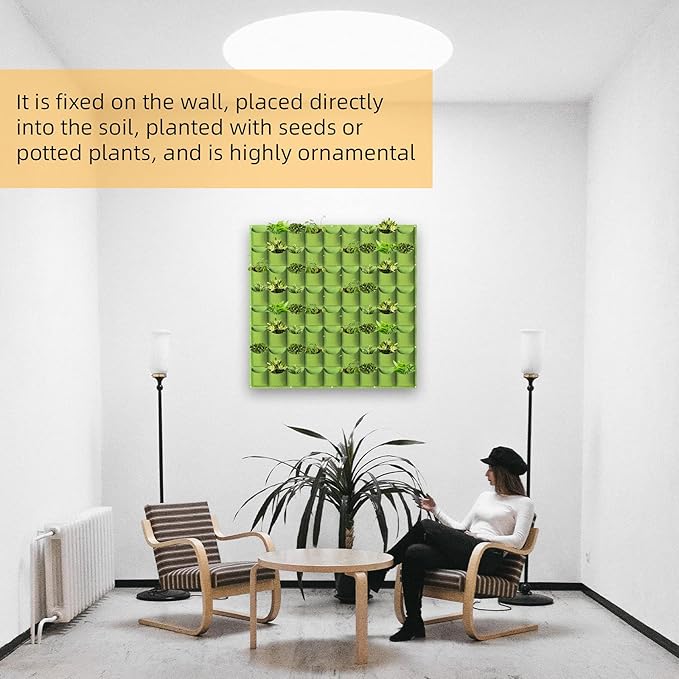 LITLANDSTAR Hanging Vertical Wall Planter, 72 Pockets, Green, 100cm x 100cm, Indoor/Outdoor, Wall Mounted, Felt, Traditional, Rectangular, Drainage Hole