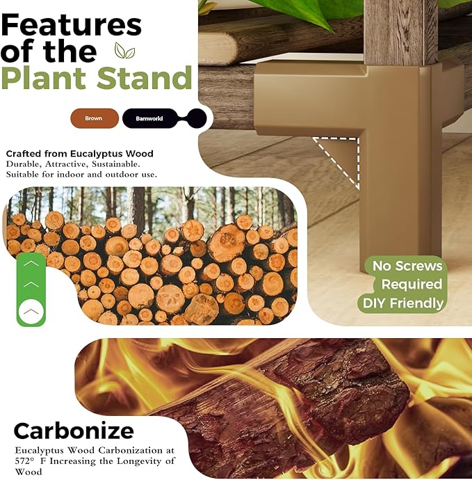 Bamworld 74.4" Tall Plant Stand Indoor Outdoor Wood Plant Shelf Hanging Plant Rack Tiered Flower Stands for Multiple Plants for Living Room Garden Balcony Patio