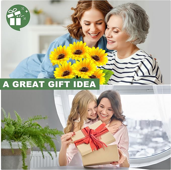 2 Pack with 12 Sunflower Solar Lights Outdoor Garden Decor,Solar Flowers Lights Waterproof,Sunflowers Gifts for Mom Women Grandma Birthday,Decorative Stakes Lights for Landscape Yard Patio Lawn
