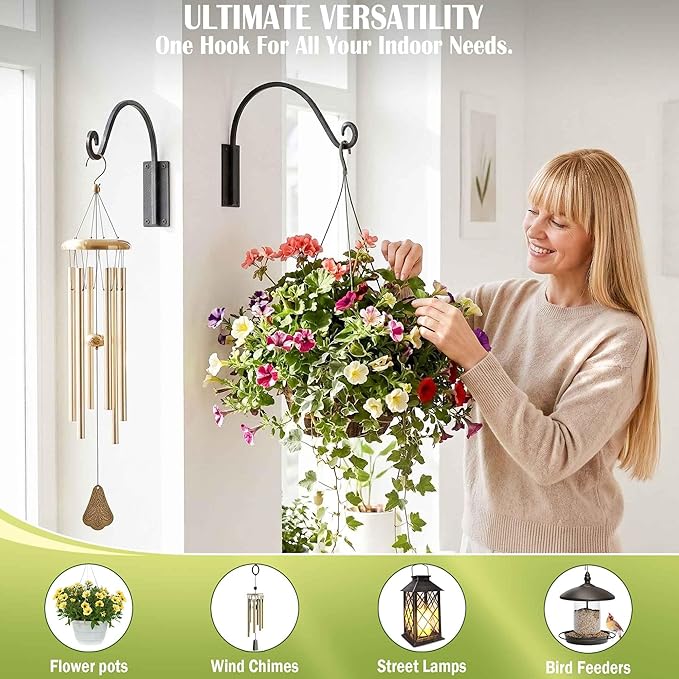 Qiang Ni Heavy-Duty Plant Hanger Outdoor: 16-Inch 80 lbs Hanging Plant Hooks for Outside Baskets - 2 Pieces Wall Mount Plant Bracket for Bird Feeder