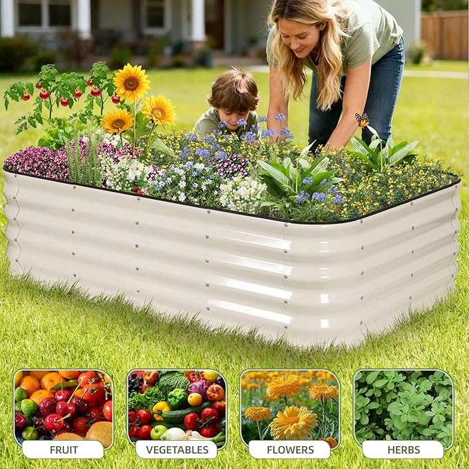 GoCampDriect 4 in 1 Raised Garden Bed - 5x3x1.4ft Galvanized Raised Garden Boxes Outdoor Corrosion Resistant | Variable Shape 6x2x1.4ft Metal Raised Garden Beds for Planting Vegetable, Fruits,Flower