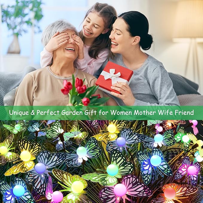 Solar Garden Butterfly Lights, 4 Pack 48 LED Solar Swaying Lights, 7 Color Changing Waterproof Firefly Light Outdoor Fairy Light for Garden Patio Yard Pathway Flower Bed Decoration
