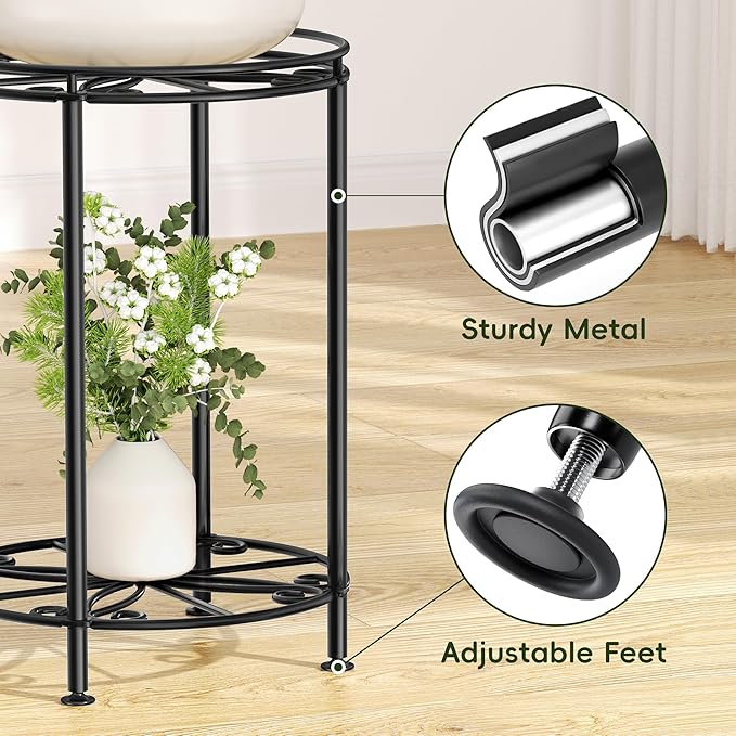 Plant Stand 2-Tier 10.2in Width 16.4in Tall Flower Pot Rack Small Plant Table Metal For Indoor Outdoor