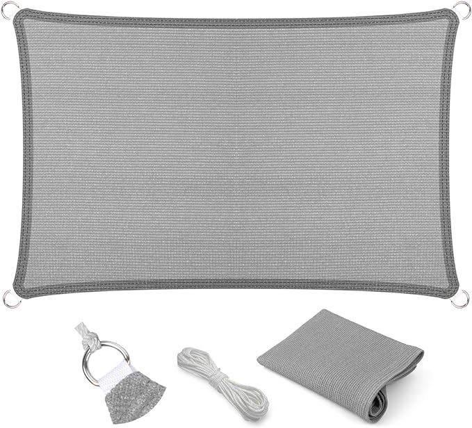 Eden's Decor Straight Flat-Edged Sun Shade Sail Rectangular 11' x 12' Grey UV-Blocking Outdoor Canopy Fabric Cloth Awning for Pergola Patio Garden Backyard Custom Size