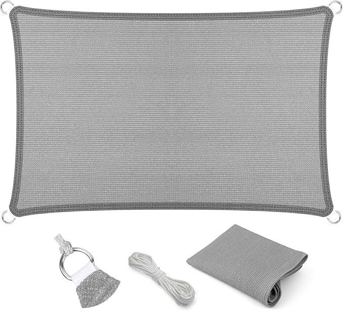 Eden's Decor Straight Flat-Edged Sun Shade Sail Rectangular 9' x 11' Grey UV-Blocking Outdoor Canopy Fabric Cloth Awning for Pergola Patio Garden Backyard Custom Size