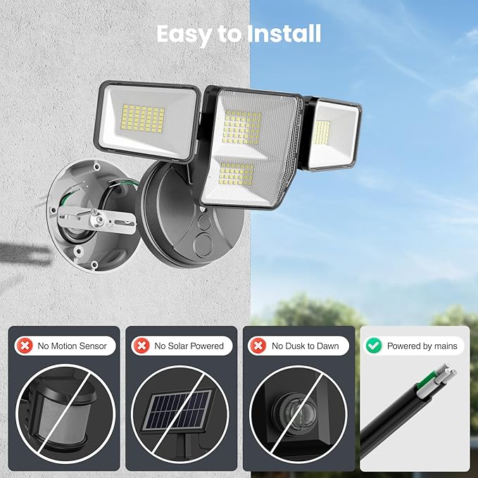 70W 7000LM LED Flood Lights Outdoor 2 Packs, Switch Controlled Security Lights with 4 Heads, Adjustable Heads, 6500K Daylight IP65 Waterproof Outside Wall Light for Backyard, Yard, Garage, Patio