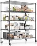 Xcity Storage Shelves, 5 Tier Heavy Duty Metal Shelving Unit with Wheels, 3000 LBS Capacity Adjustable Steel Wire Shelf Organizer for Pantry, Kitchen, Garage, 24" D x 55" W x 72" H, Black