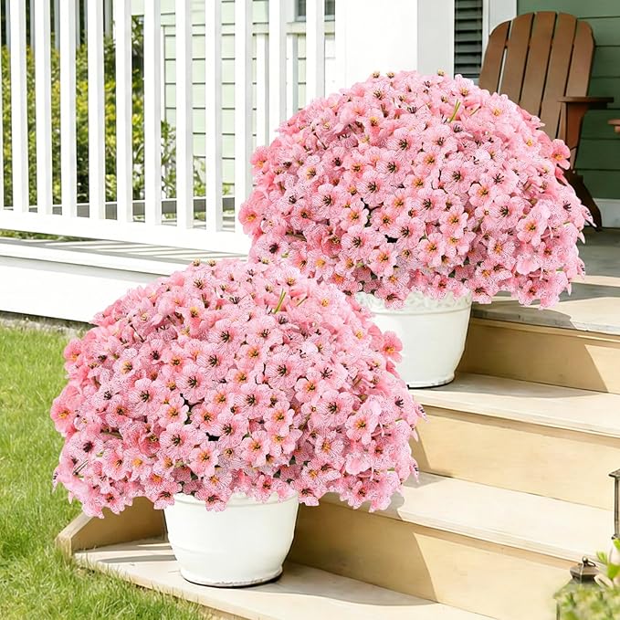22 Pack Artificial Flowers Outdoor Fake Plants, Faux Flowers UV Resistant with Plastic Plants, Faux Silk Flowers for Outdoors Outside Front Porch Hanging Planter Window Box Garden Decoration(Pink)