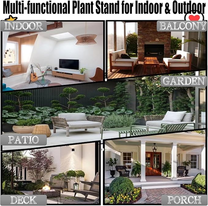 Plant Stand, 15'' Tall Indoor Outdoor Set of 1, Retro Design Round, Rust-Proof Coated Metal Pot Stand for Flowers, Patio Garden Home Decor - Black