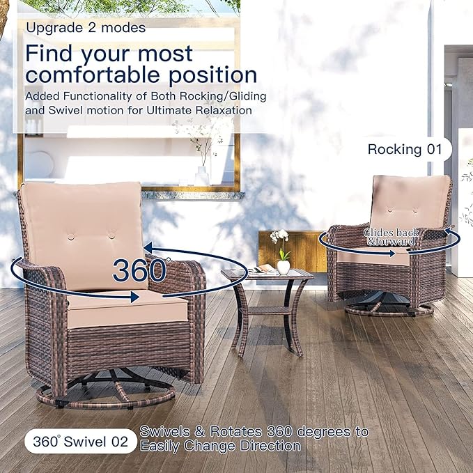 Kullavik 9 Pieces Outdoor Patio Furniture Set,PE Wicker Rattan Sectional Sofa Patio Conversation Sets with Swivel Rocking Chairs Set,Sand