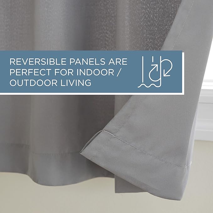 TOWN & COUNTRY BASICS Cabana Solid Heavyweight Indoor Outdoor Curtains, Light Filtering Opacity with Grommet Top, Water Repellent, 2-Pack Set, 54"x108", Medium Grey