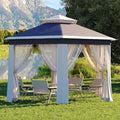 Garvee Pop Up Gazebo Screen Tent,Hexagonal Instant Gazebo Tent with Mosquito Netting Outdoor Canopy,6 Sided Sun Shelter 13x13ft with Mesh Netting,Pavilion Tents for Patio,Blue+Beige