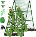 A-Frame Metal Garden Trellis Set for Raised Bed for Climbing Plants Outdoor-Detachable Cucumber Climbing Trellis with Net Clips-Garden for Cucumber Flowers Vegetables