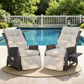 Outdoor Indoor Wicker Recliner with Adjustable Back and Footrest, Patio Reclining Chair with Flip-up Table, Outdoor Rattan Lounge Chair, Beige 2PCS