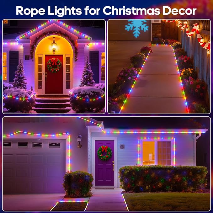 100FT 720 LED Christmas Rope Lights Outdoor Waterproof with Remote, 8 Modes and 4 Brightness Tube Lights for Patio, Outside, Garden, Indoor Outdoor Xmas Decoration (Multicolor)