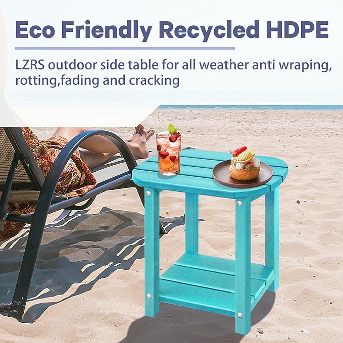 LZRS Outdoor Side Table - 2-Tier Adirondack HDPE Patio End Table for Pool, Porch,Balcony & Backyard,Weather Resistance for Indoor and Outdoor use(Turquoise)