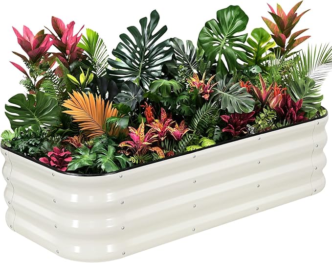 1MORE Raised Garden Bed - 4X2X1 Galvanized Planter Box for Outdoor Gardening and Planting, Ideal for Vegetables and Plants.White-1Pcak