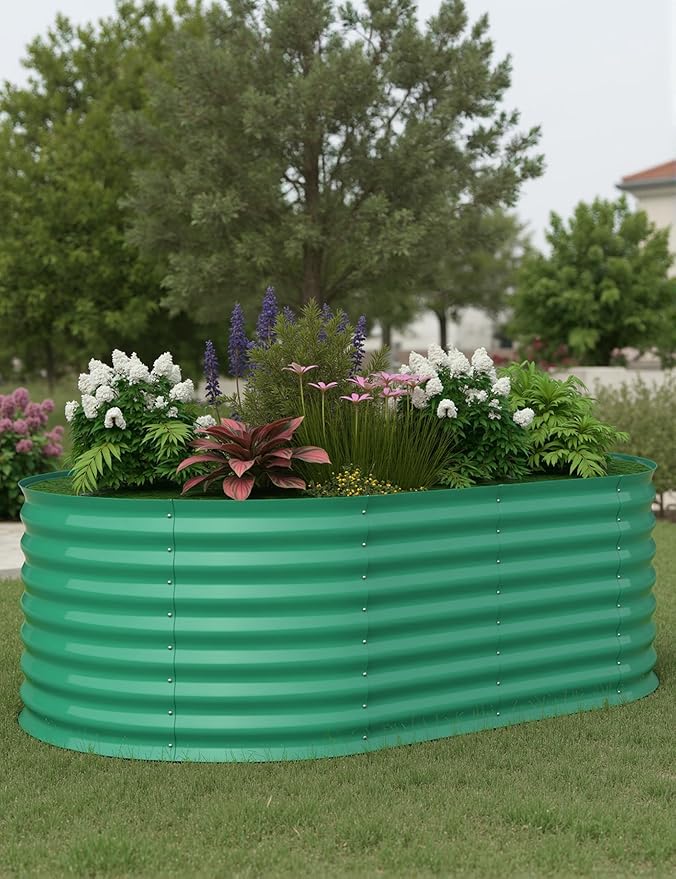 GarveeLife 6x3x2 ft Galvanized Raised Garden Bed - 24“ Tall Metal Planter Box for Vegetables, Flowers, Herbs, Rust-Resistant Outdoor Garden Box, Easy Assembly Raised Beds for Gardening, Green