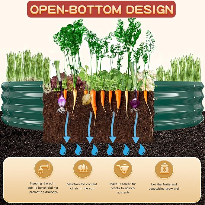 Durable Round Galvanized Steel Raised Garden Bed for Planting,Round Galvanized Steel Fire Ring/Fir Pit for Outdoor- 6×6×1FT,0.8MM Thick (Dark Green, 72 ins Diameter x 12 ins high)