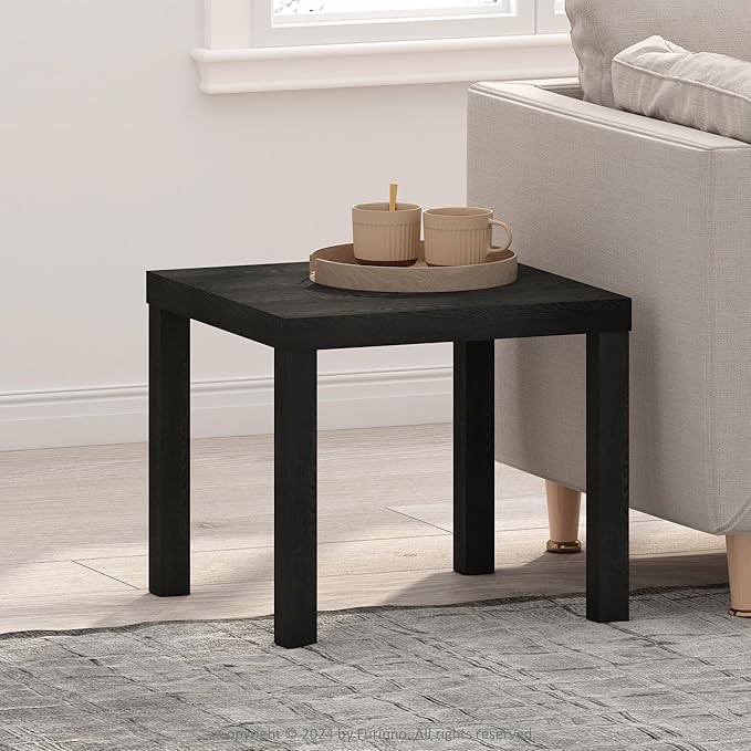 Furinno Classic Coffee Table, Square Modern Coffee Table with Triple Thick Tabletop, Simple Side Table with 4 Legs, for Living Room, Bedroom, Home Office, Black